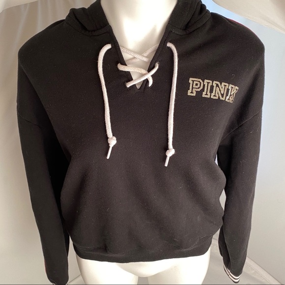 Victoria’s Secret PINK rose bling lace up hoodie S - Picture 2 of 14
